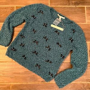 LC Lauren Conrad Teal Ribbon & Pearl Sweater Medium